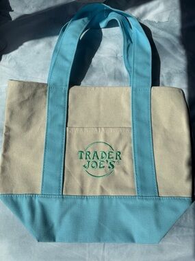 🩵 Trader Joe's Mini Pastel Canvas Tote Bag — Blue | NWT
